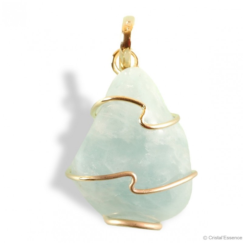 Aigue marine roulée, pendentif