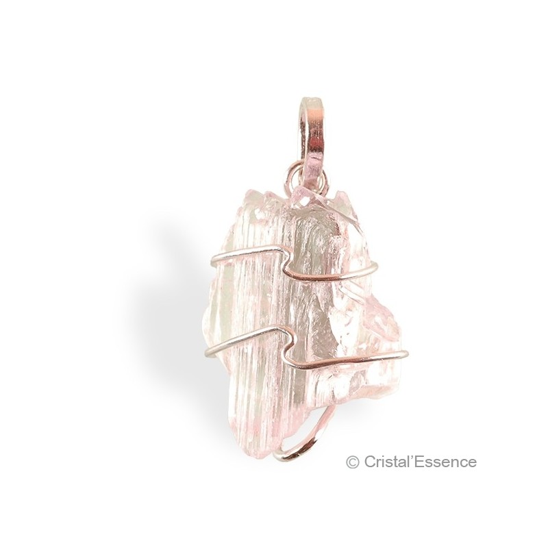 Kunzite, brut, pendentif argent