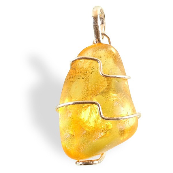 Pendentif Ambre roulé, cerclage argent pour les problèmes respiratoires.