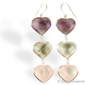 boucles d'oreilles argent Améthyste, Cristal de roche et Quartz rose.