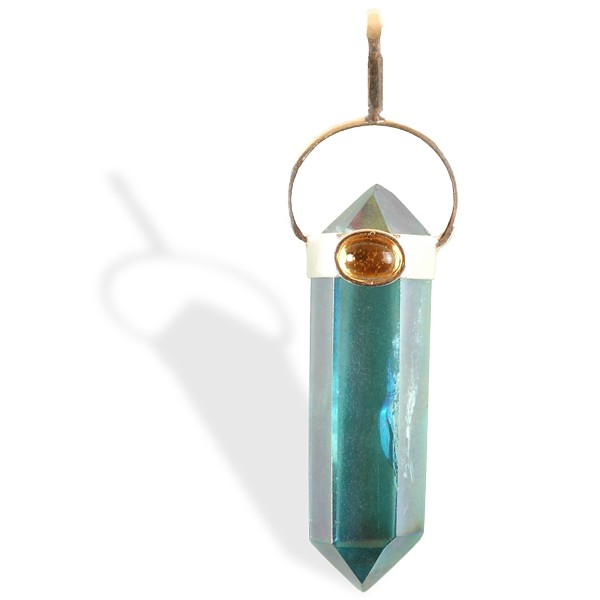 Aqua Aura biterminée, pendentif avec citrine