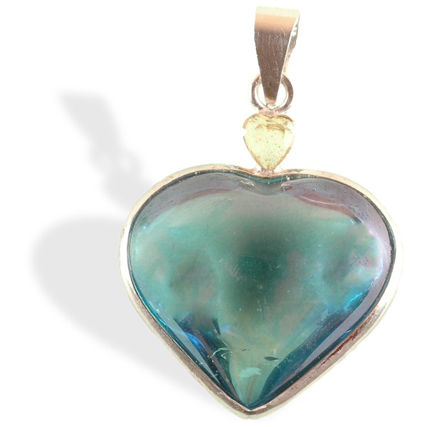 Aqua Aura, pendentif cœur argent, avec citrine