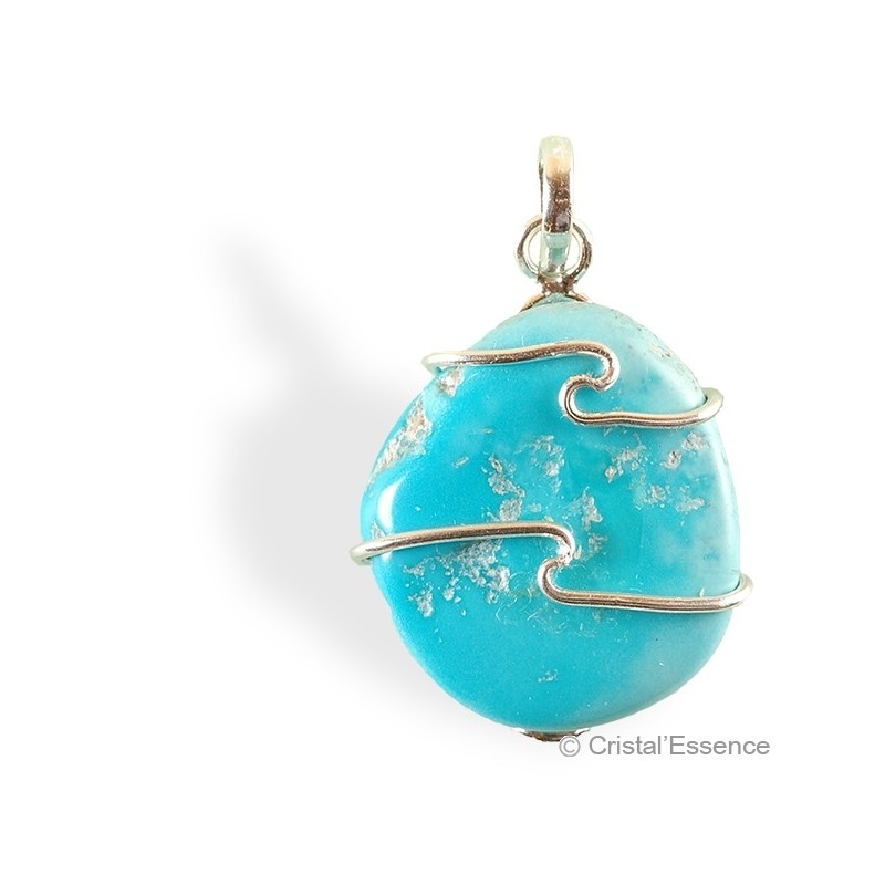 Turquoise naturelle, pendentif argent