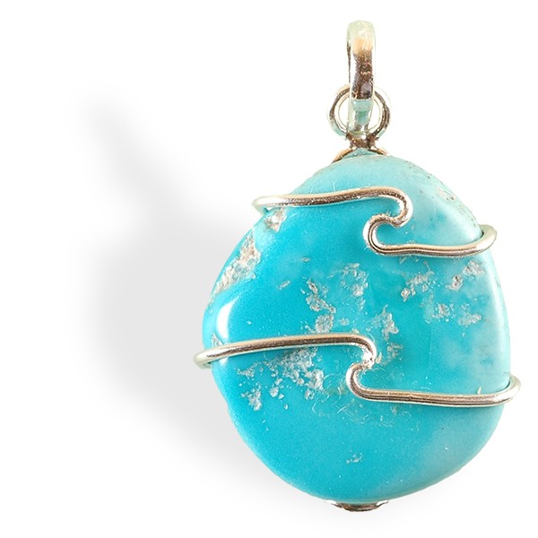 Turquoise naturelle, pendentif argent