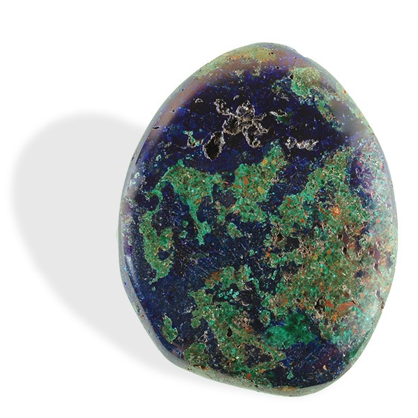 Azurite-malachite, galet plat