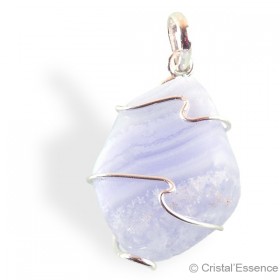 Calcédoine bleue veinée, pendentif argent