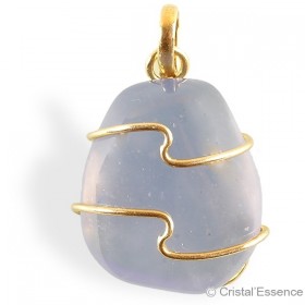 Calcédoine bleu foncé, pendentif plaqué or