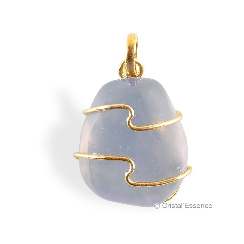 Calcédoine bleu foncé, pendentif plaqué or