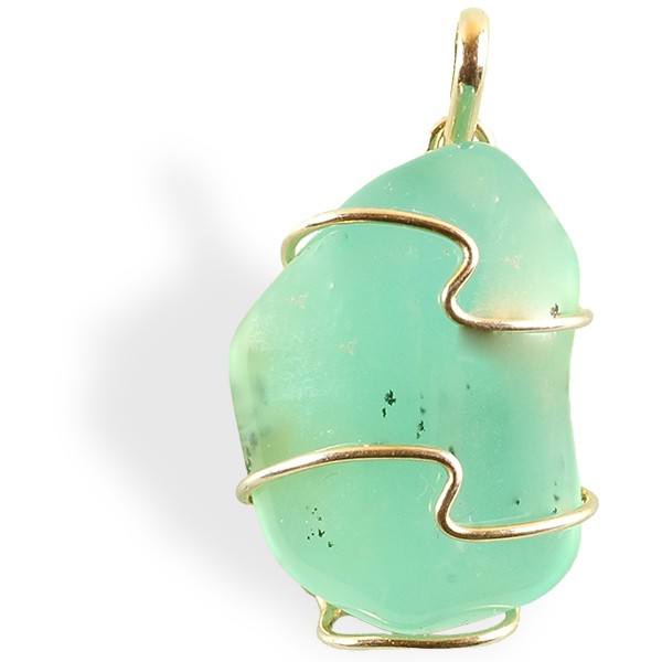 Chrysoprase roulée, pendentif plaqué or