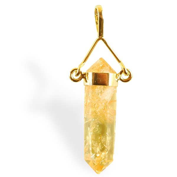 Pendentif pointe Citrine, cerclage plaqué or pour la confiance en soi