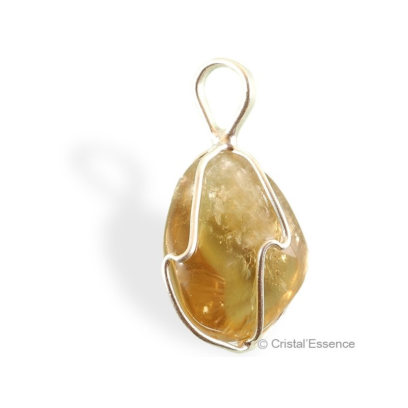 Citrine Naturelle roulée, pendentif argent