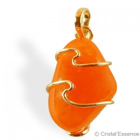 Cornaline roulée, pendentif plaqué or