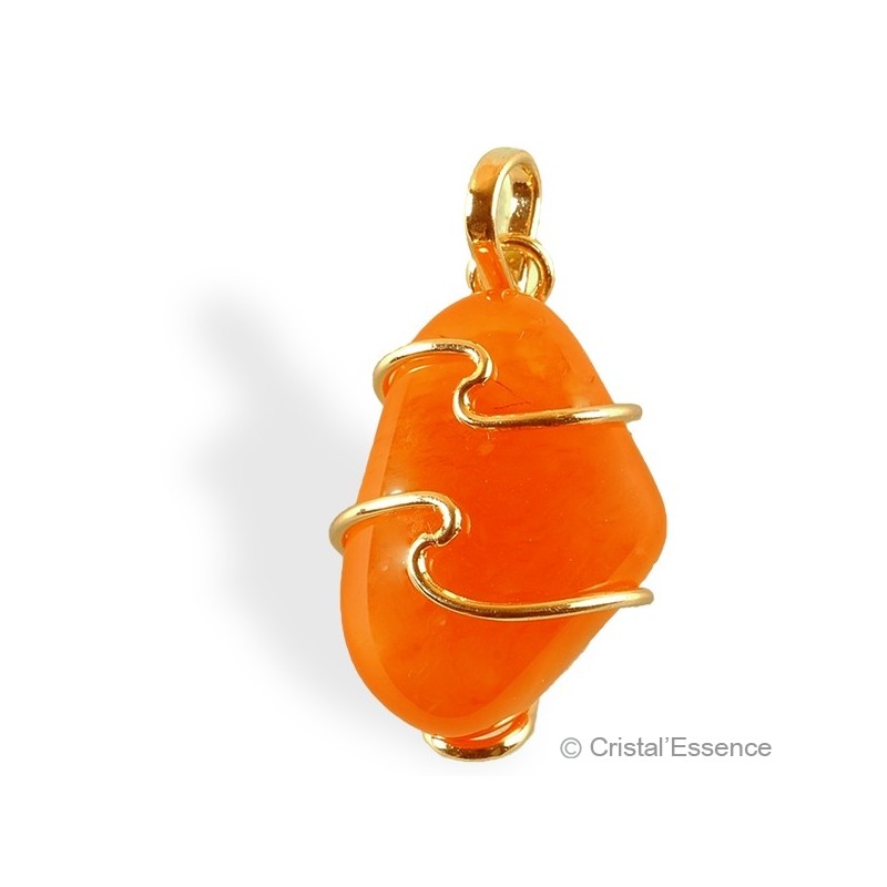 Cornaline roulée, pendentif plaqué or