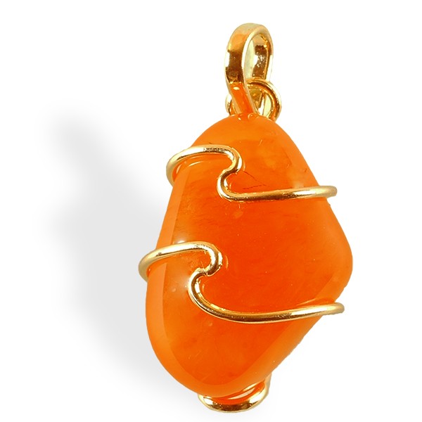 Cornaline roulée, pendentif plaqué or