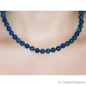Azurite-malachite, collier fermoir argent
