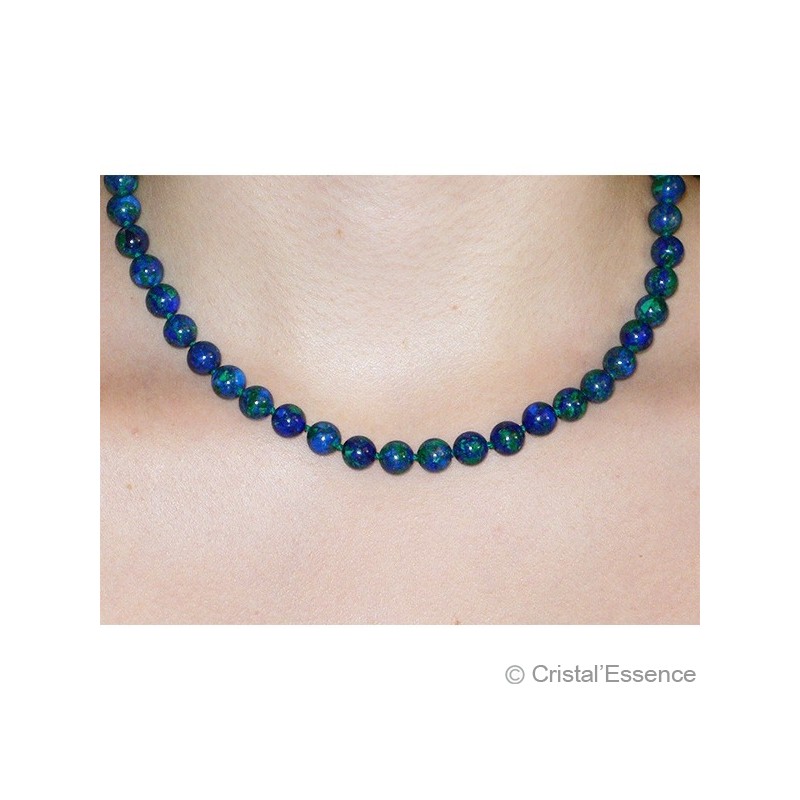 Azurite-malachite, collier fermoir argent
