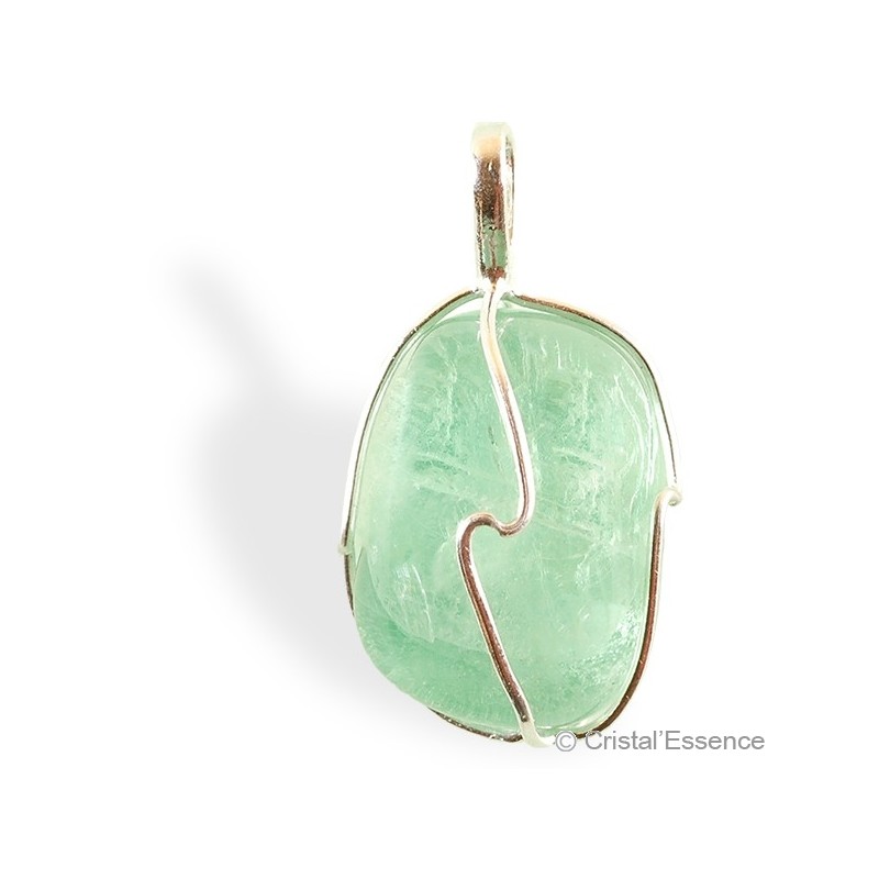 Fluorite verte roulée, pendentif