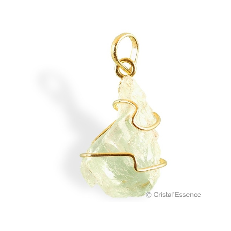 Hiddénite brut, pendentif plaqué or
