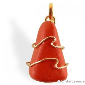 Jaspe rouge roulé, pendentif plaqué or