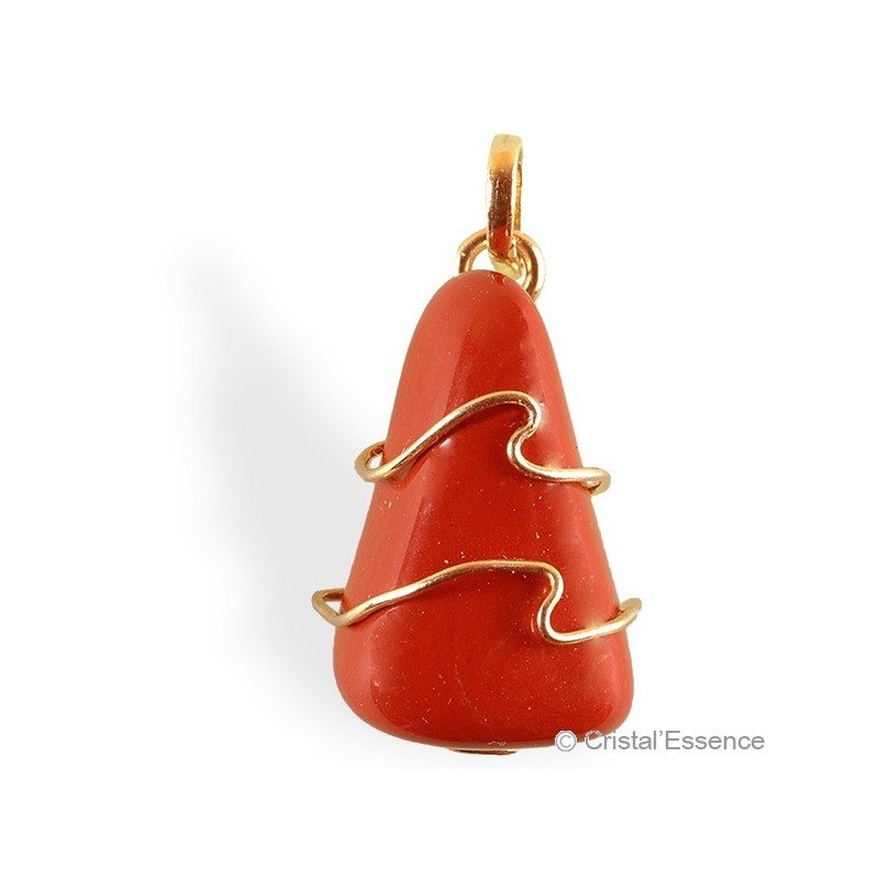 Jaspe rouge roulé, pendentif plaqué or