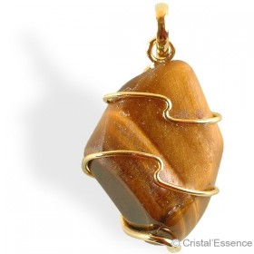 Œil de Tigre roulé, pendentif argent