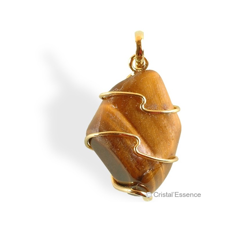 Œil de Tigre roulé, pendentif argent