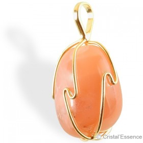 Pierre de Lune orangée roulée, pendentif plaqué or