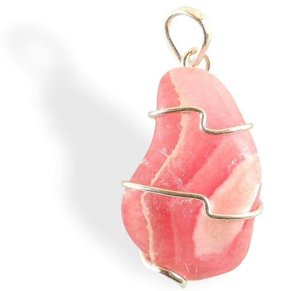 Pierre Rhodochrosite roulée pendentif argent contre le stress