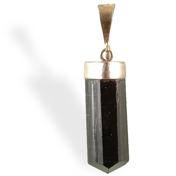 Pierre Tourmaline noire cristal, pendentif argent, pour la protection