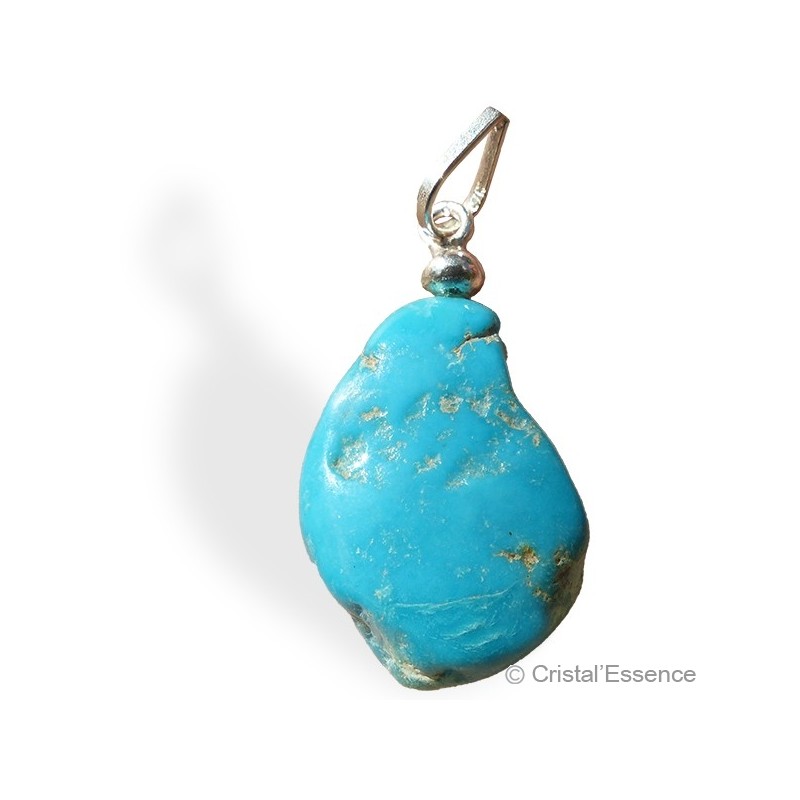 Pendentif Turquoise naturelle "Sleeping Beauty", roulée, pendentif attache argent. Cette pierre correspond au 5e chakra
