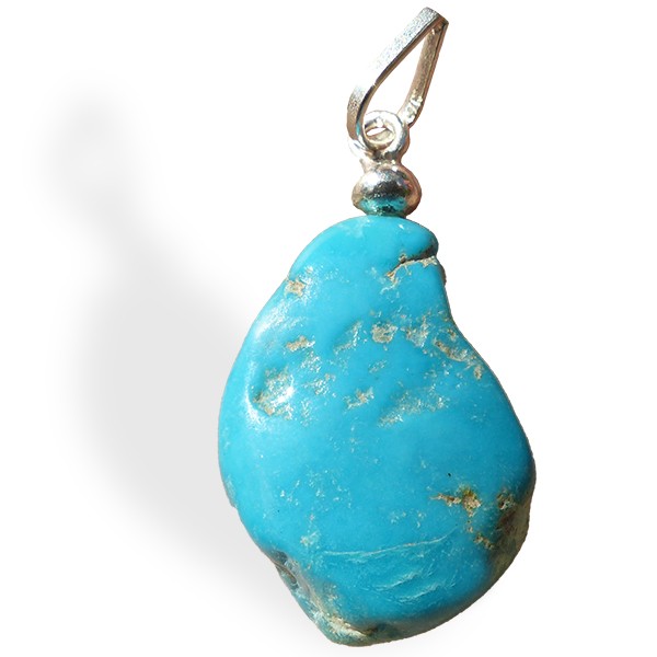 Pendentif Turquoise naturelle "Sleeping Beauty", roulée, pendentif attache argent. Cette pierre correspond au 5e chakra