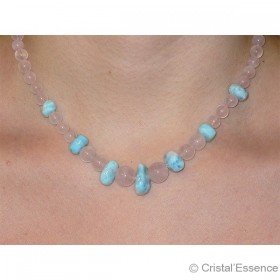 Collier "Paix intérieure", pierre Larimar et quartz rose pour la gestion du stress
