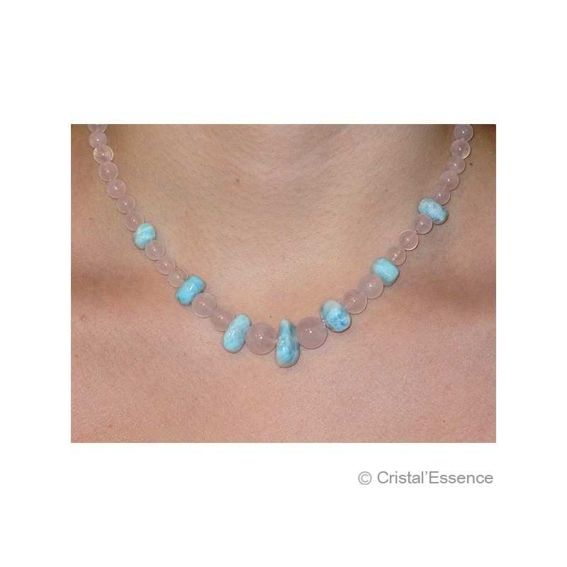 Collier "Paix intérieure", pierre Larimar et quartz rose pour la gestion du stress