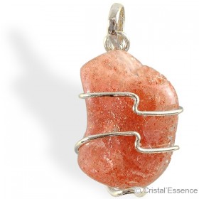 Pierre de Soleil, roulée, pendentif argent
