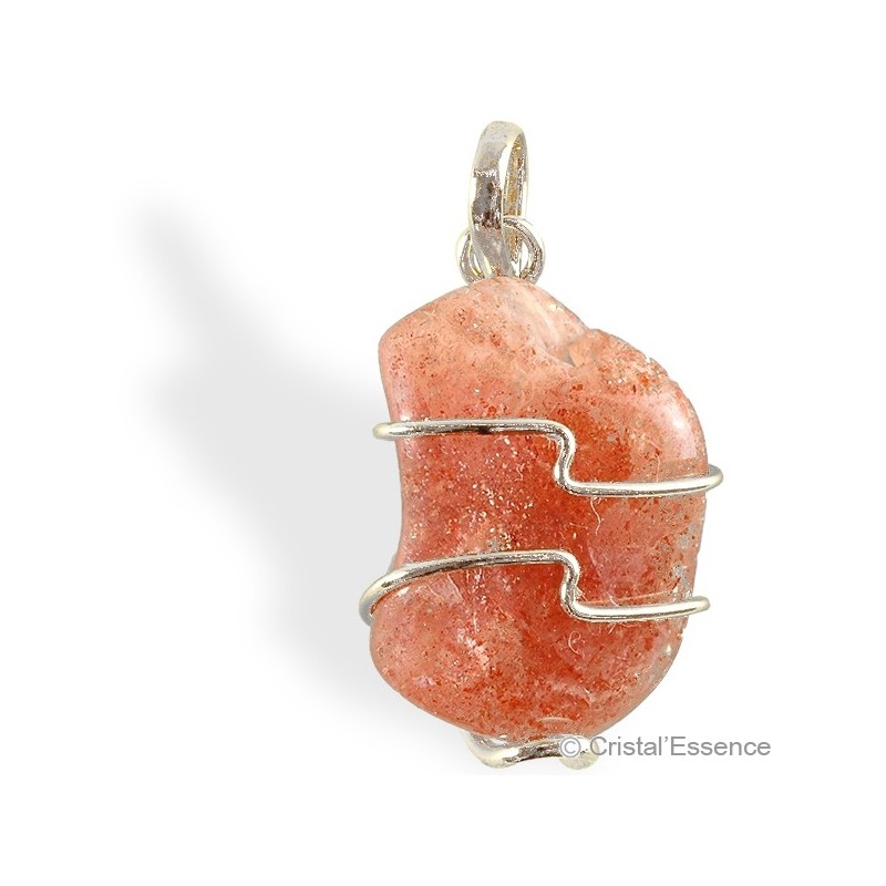 Pierre de Soleil, roulée, pendentif argent
