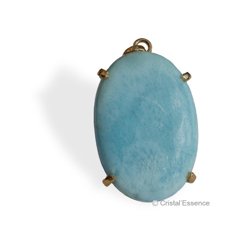 Larimar cabochon ovale, pendentif plaqué or