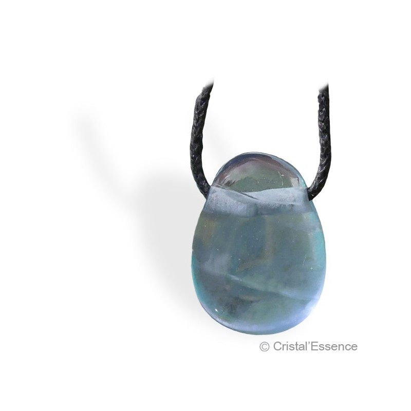 Pierre Fluorite bleue roulée, pendentif percé pour développer les qualités intuitives