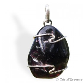 Grenat almandin roulé, pendentif argent