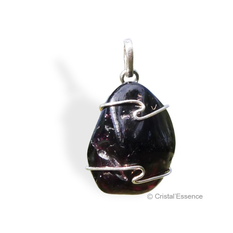 Grenat almandin roulé, pendentif argent