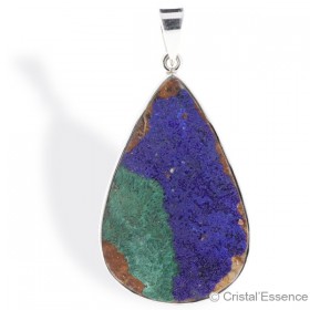 Azurite-malachite non polie ,pendentif goutte argent