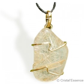 Quartz rutile roulé, pendentif plaqué or