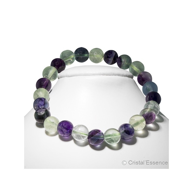 Fluorite multicolore, bracelet perles 8 ou 6 mm