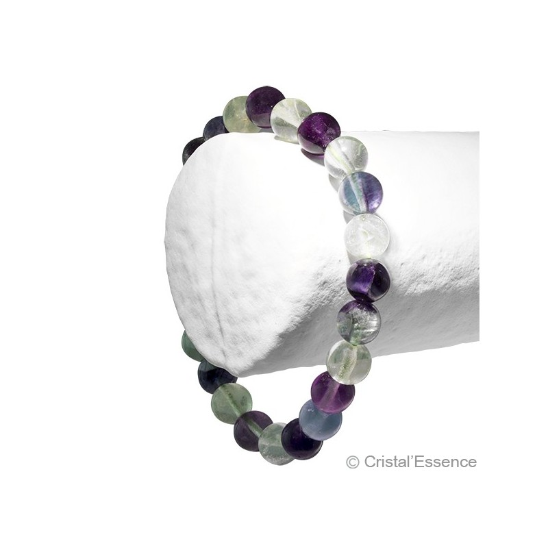 Bracelet Fluorite multicolore, perles 8 ou 6 mm pour favoriser la clarté et la concentration mentale