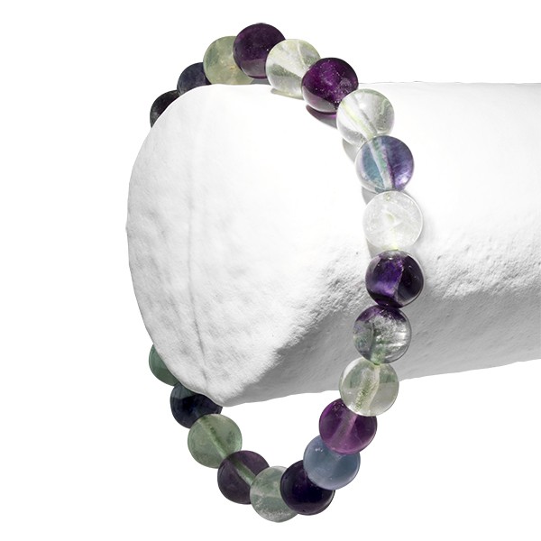 Fluorite multicolore, bracelet 2 perles 8 ou 6 mm