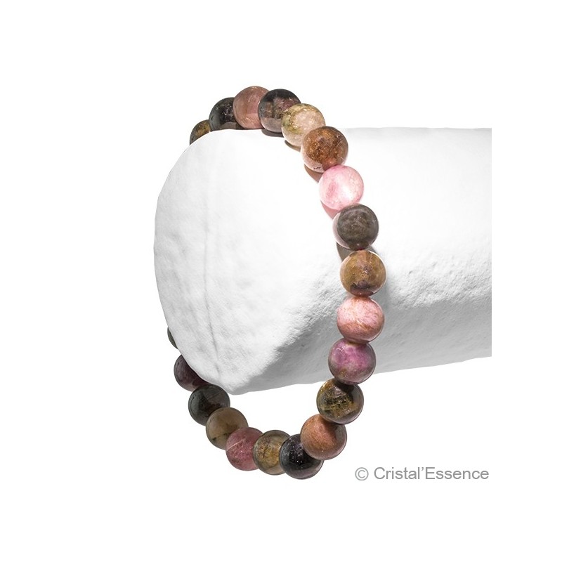 Tourmaline verte et rose, bracelet 2 perles de 6mm ou 8 mm