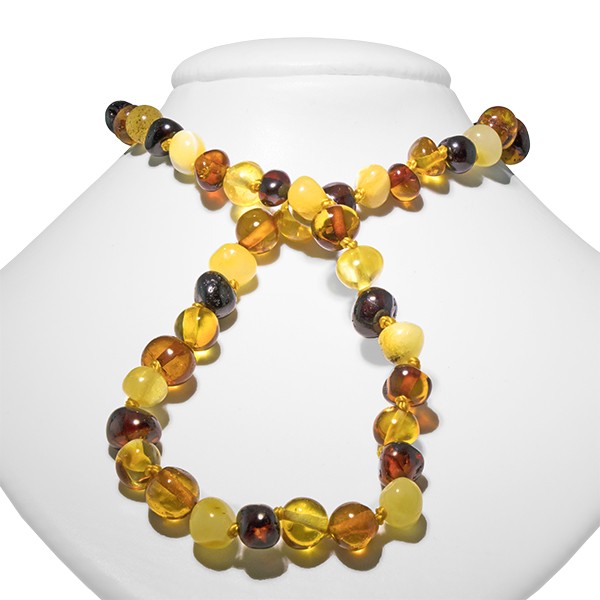 Collier bébé Ambre, poli 3 couleurs, à la poussé des premières dents de bébé.