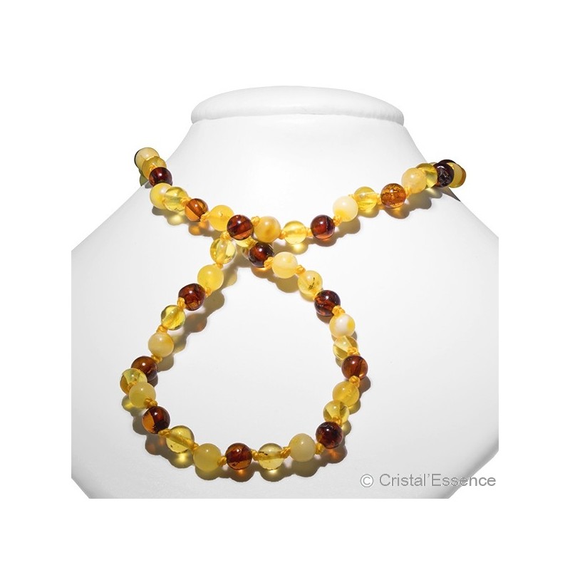 Ambre, collier bébé, petites perles 3 couleurs