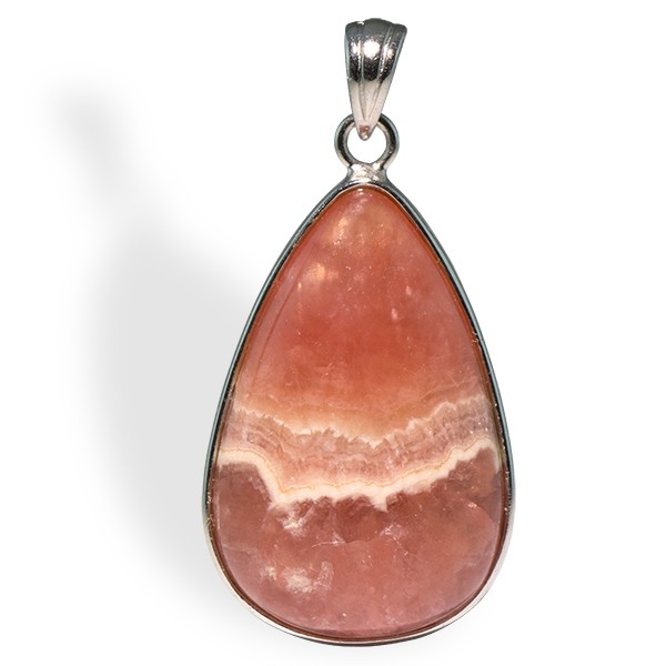 Pierre Rhodochrosite pendentif goutte cerclé argent contre le stress