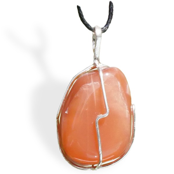 Pierre de Lune orangée roulée, pendentif argent