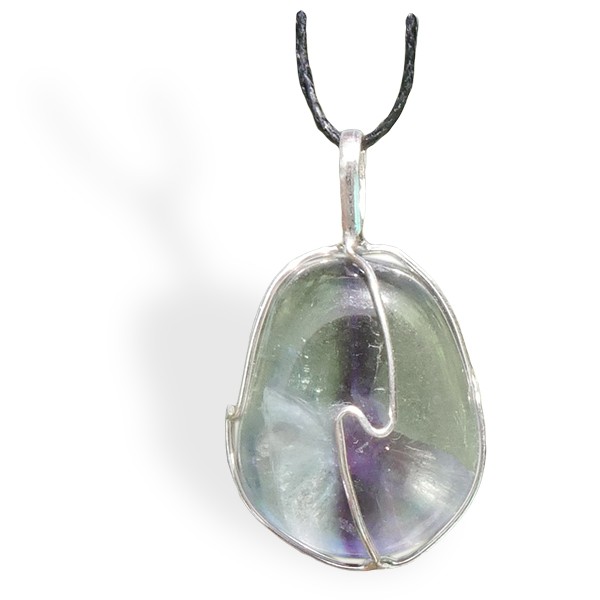 Pierre Fluorite multicolore roulée, pendentif argent pour développer la clarté et la concentration mentale